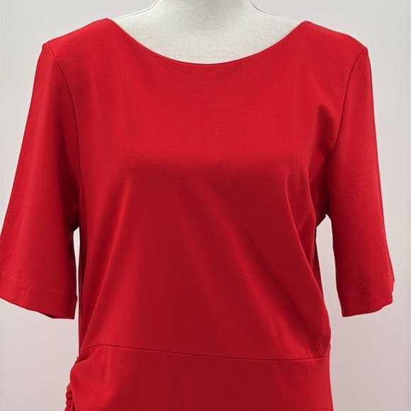 Escada Duquax Ruched Side Jersey Knit Shift Dress in Acrylic Red - Size 12 (US) - Picture 2 of 9